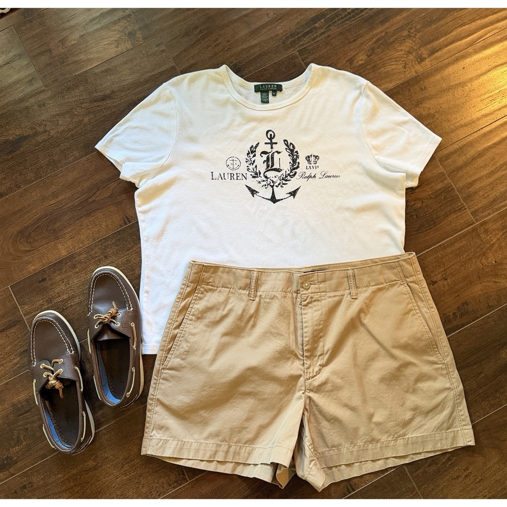 Ralph Lauren White Nautical Anchor Crest T Shirt Women's Size XL White Crew Neck
